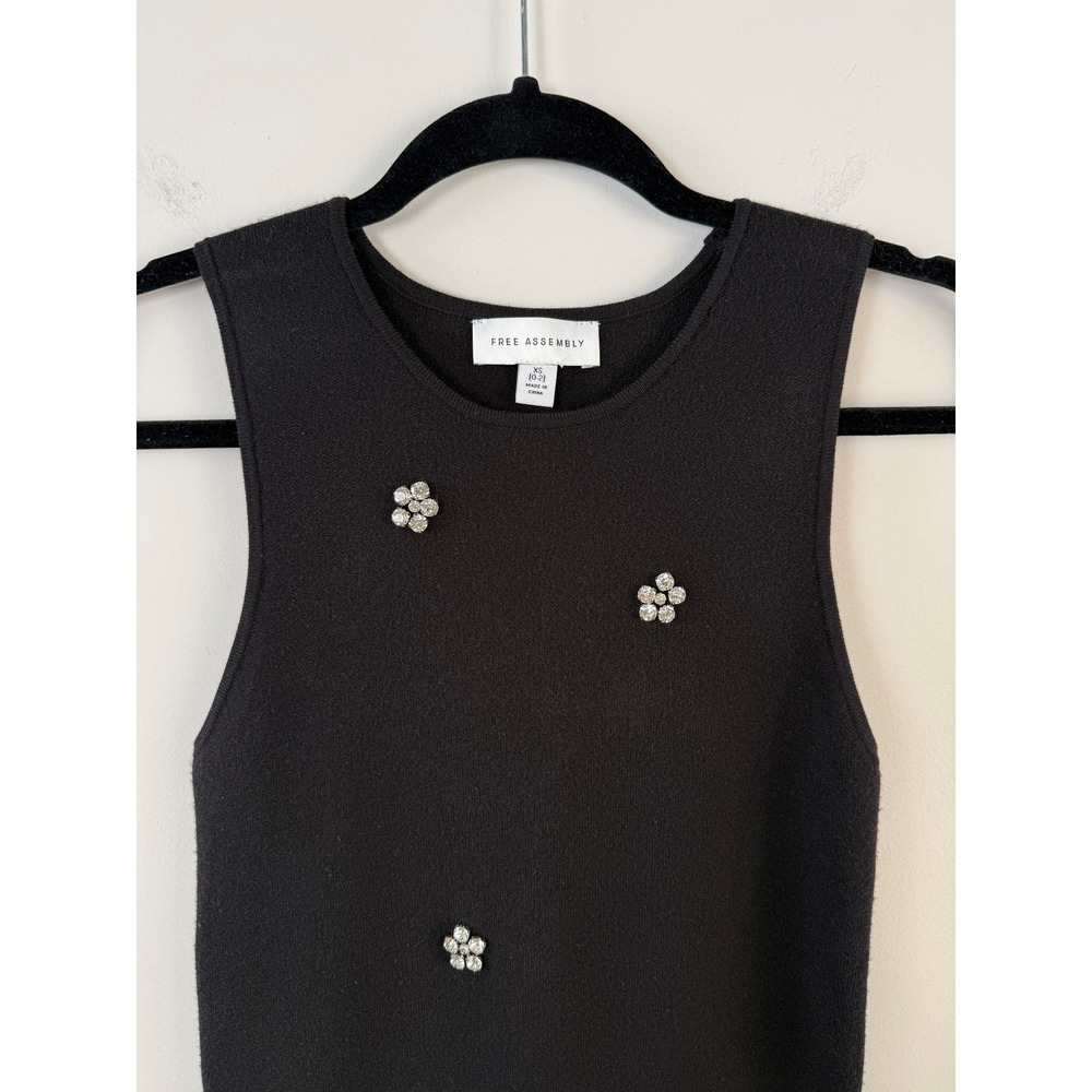 Free Assembly Women's Size XS Black Beaded Sleeveless Midi Sweater Dress - Picture 2 of 5